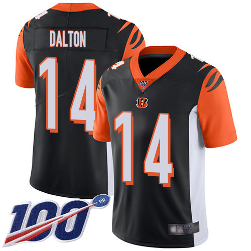 Bengals #14 Andy Dalton Black Team Color Youth Stitched Football 100th Season Vapor Limited Jersey
