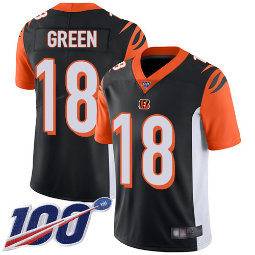 Bengals #18 A.J. Green Black Team Color Youth Stitched Football 100th Season Vapor Limited Jersey