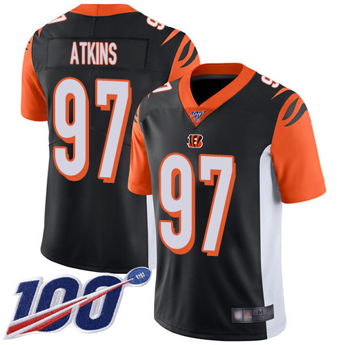 Bengals #97 Geno Atkins Black Team Color Youth Stitched Football 100th Season Vapor Limited Jersey
