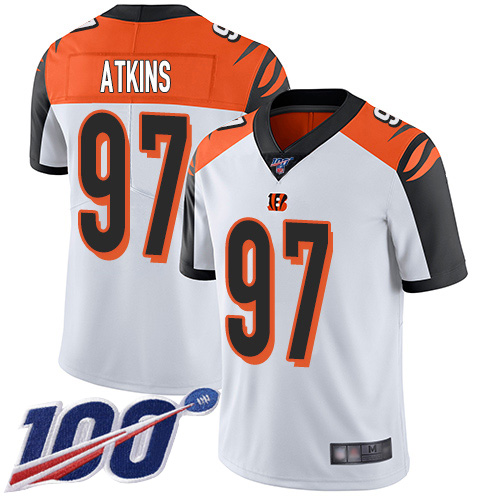 Bengals #97 Geno Atkins White Youth Stitched Football 100th Season Vapor Limited Jersey