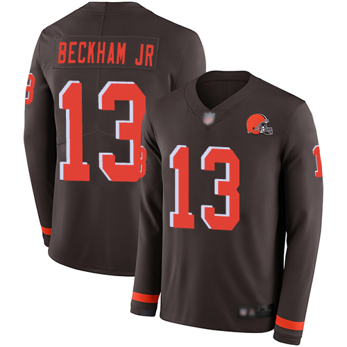 Nike Browns #13 Odell Beckham Jr Brown Team Color Youth Stitched NFL Limited Therma Long Sleeve Jersey