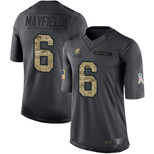 Browns #6 Baker Mayfield Black Youth Stitched Football Limited 2016 Salute to Service Jersey