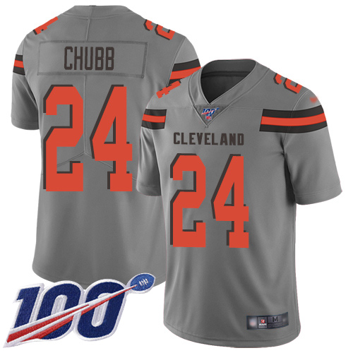 Browns #24 Nick Chubb Gray Youth Stitched Football Limited Inverted Legend 100th Season Jersey