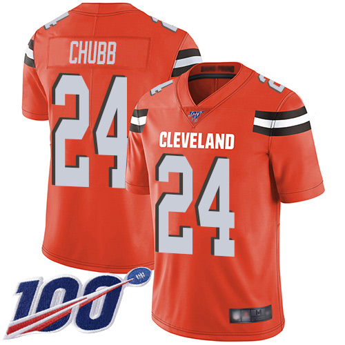 Browns #24 Nick Chubb Orange Alternate Youth Stitched Football 100th Season Vapor Limited Jersey