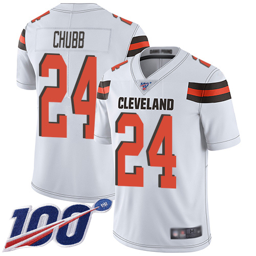 Browns #24 Nick Chubb White Youth Stitched Football 100th Season Vapor Limited Jersey