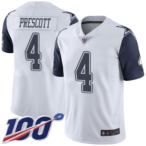 Cowboys #4 Dak Prescott White Youth Stitched Football Limited Rush 100th Season Jersey