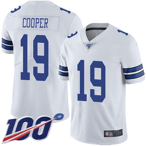 Cowboys #19 Amari Cooper White Youth Stitched Football 100th Season Vapor Limited Jersey