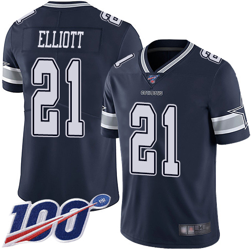 Cowboys #21 Ezekiel Elliott Navy Blue Team Color Youth Stitched Football 100th Season Vapor Limited Jersey