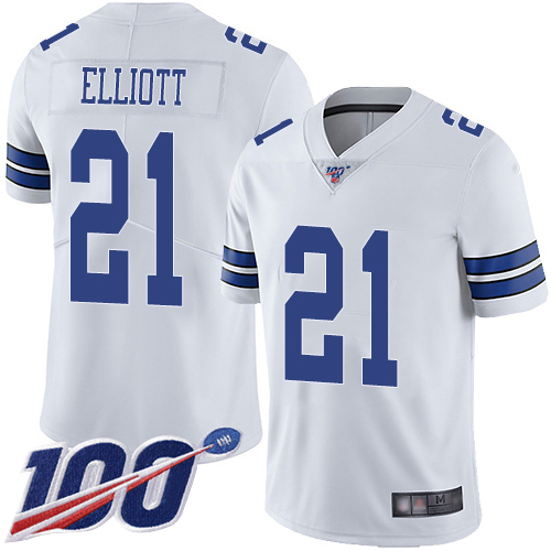 Cowboys #21 Ezekiel Elliott White Youth Stitched Football 100th Season Vapor Limited Jersey