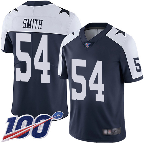 Cowboys #54 Jaylon Smith Navy Blue Thanksgiving Youth Stitched Football 100th Season Vapor Throwback Limited Jersey