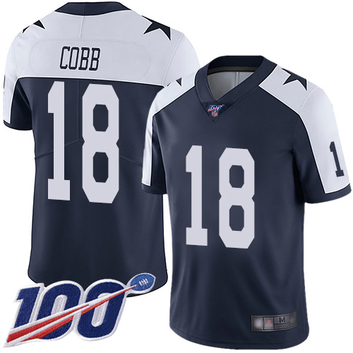 Cowboys #18 Randall Cobb Navy Blue Thanksgiving Youth Stitched Football 100th Season Vapor Throwback Limited Jersey