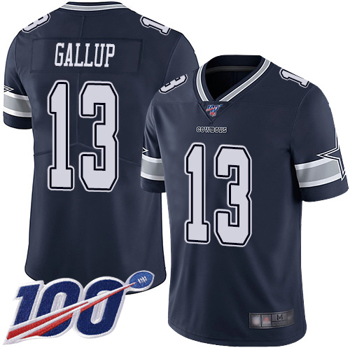 Cowboys #13 Michael Gallup Navy Blue Team Color Youth Stitched Football 100th Season Vapor Limited Jersey