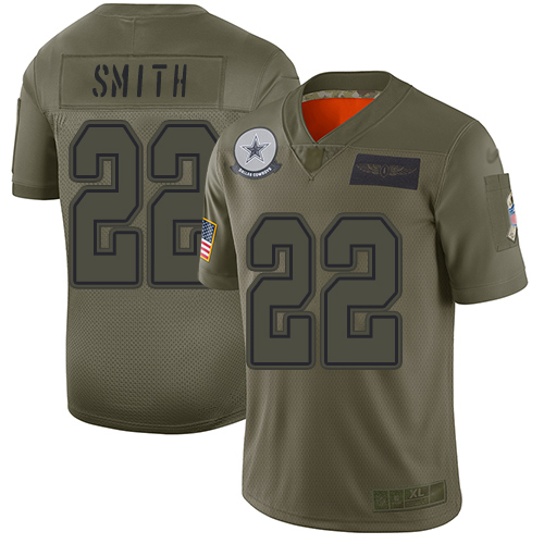 Cowboys #22 Emmitt Smith Camo Youth Stitched Football Limited 2019 Salute to Service Jersey
