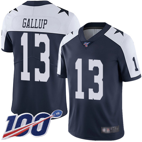 Cowboys #13 Michael Gallup Navy Blue Thanksgiving Youth Stitched Football 100th Season Vapor Throwback Limited Jersey