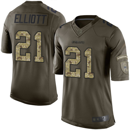 Cowboys #21 Ezekiel Elliott Green Youth Stitched Football Limited 2015 Salute to Service Jersey