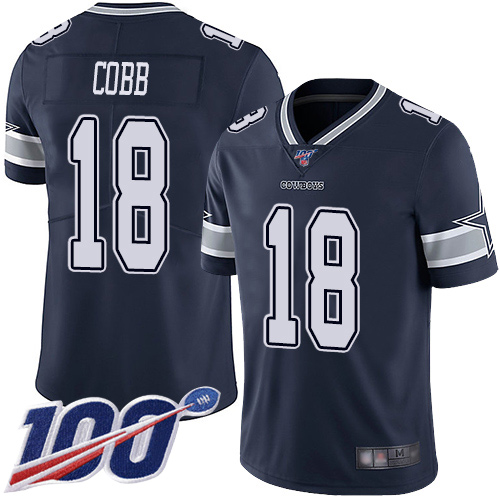 Cowboys #18 Randall Cobb Navy Blue Team Color Youth Stitched Football 100th Season Vapor Limited Jersey
