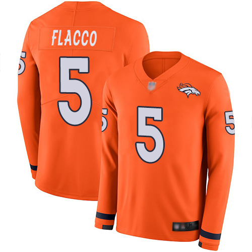 Nike Broncos #5 Joe Flacco Orange Team Color Youth Stitched NFL Limited Therma Long Sleeve Jersey