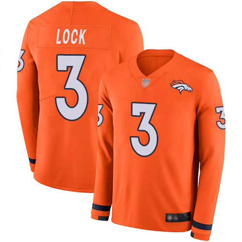 Nike Broncos #3 Drew Lock Orange Team Color Youth Stitched NFL Limited Therma Long Sleeve Jersey