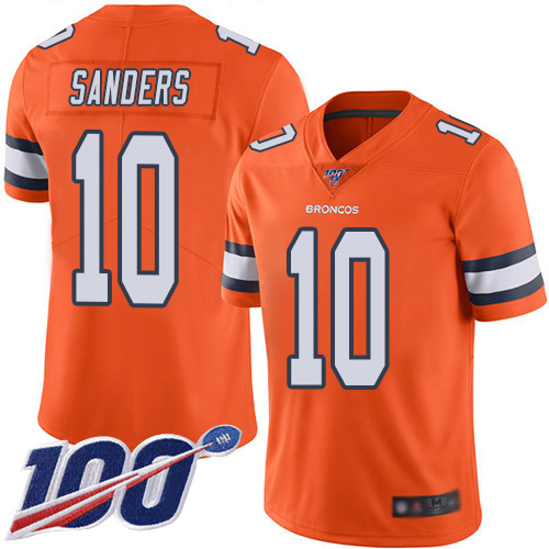 Broncos #10 Emmanuel Sanders Orange Youth Stitched Football Limited Rush 100th Season Jersey