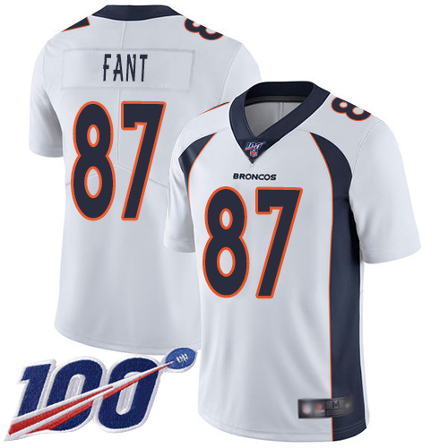 Broncos #87 Noah Fant White Youth Stitched Football 100th Season Vapor Limited Jersey