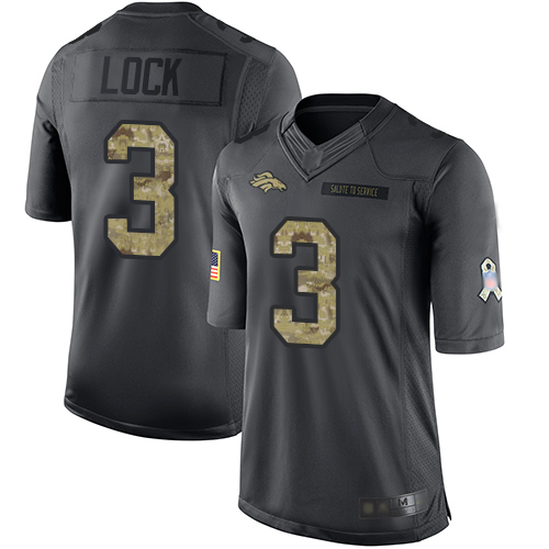 Broncos #3 Drew Lock Black Youth Stitched Football Limited 2016 Salute to Service Jersey