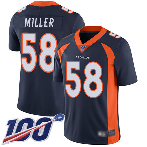 Broncos #58 Von Miller Blue Alternate Youth Stitched Football 100th Season Vapor Limited Jersey
