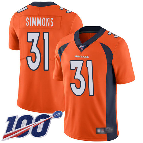 Broncos #31 Justin Simmons Orange Team Color Youth Stitched Football 100th Season Vapor Limited Jersey