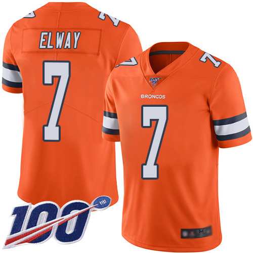 Broncos #7 John Elway Orange Youth Stitched Football Limited Rush 100th Season Jersey