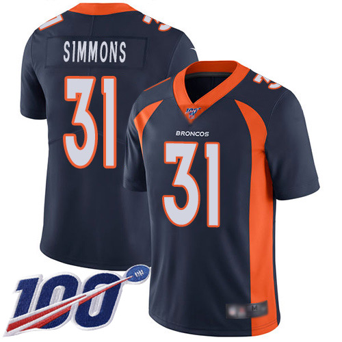 Broncos #31 Justin Simmons Navy Blue Alternate Youth Stitched Football 100th Season Vapor Limited Jersey