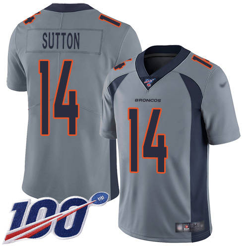Broncos #14 Courtland Sutton Gray Youth Stitched Football Limited Inverted Legend 100th Season Jersey