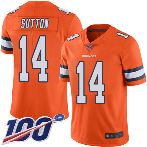 Broncos #14 Courtland Sutton Orange Youth Stitched Football Limited Rush 100th Season Jersey