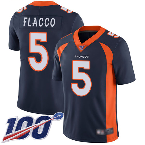 Broncos #5 Joe Flacco Navy Blue Alternate Youth Stitched Football 100th Season Vapor Limited Jersey