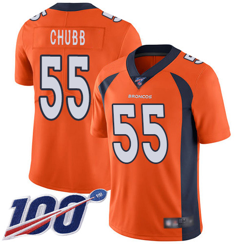 Broncos #55 Bradley Chubb Orange Team Color Youth Stitched Football 100th Season Vapor Limited Jersey