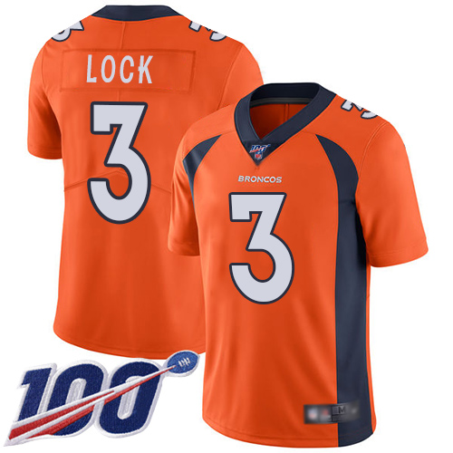 Broncos #3 Drew Lock Orange Team Color Youth Stitched Football 100th Season Vapor Limited Jersey