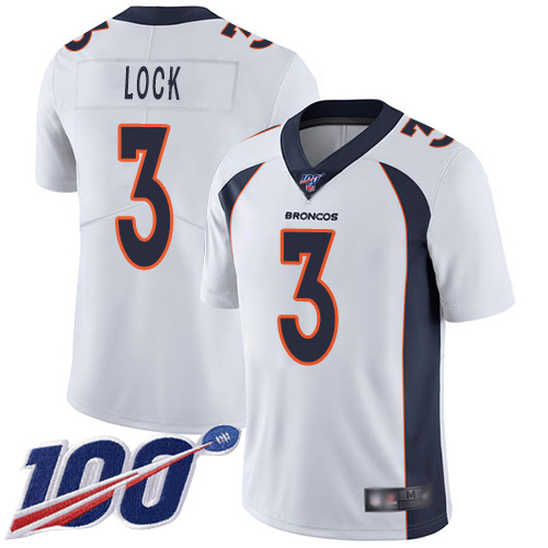 Broncos #3 Drew Lock White Youth Stitched Football 100th Season Vapor Limited Jersey