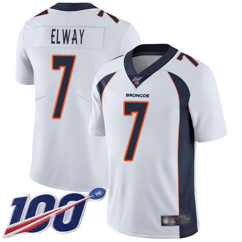 Broncos #7 John Elway White Youth Stitched Football 100th Season Vapor Limited Jersey