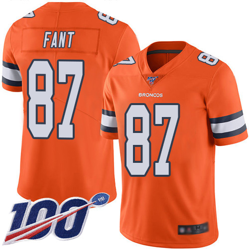Broncos #87 Noah Fant Orange Youth Stitched Football Limited Rush 100th Season Jersey