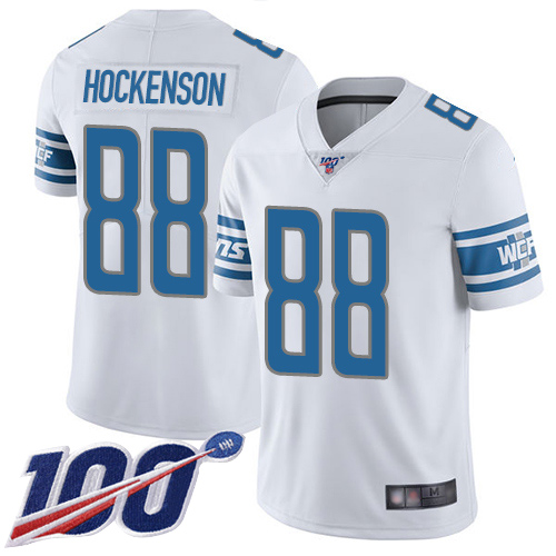 Lions #88 T.J. Hockenson White Youth Stitched Football 100th Season Vapor Limited Jersey