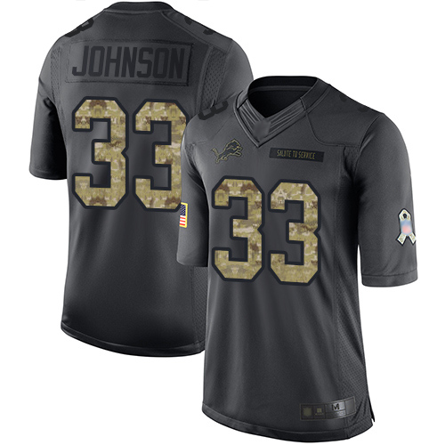 Lions #33 Kerryon Johnson Black Youth Stitched Football Limited 2016 Salute to Service Jersey
