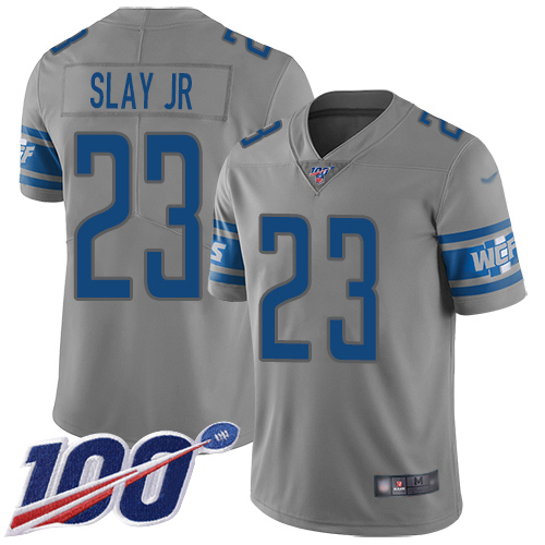 Lions #23 Darius Slay Jr Gray Youth Stitched Football Limited Inverted Legend 100th Season Jersey