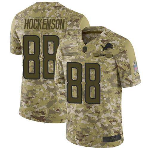 Lions #88 T.J. Hockenson Camo Youth Stitched Football Limited 2018 Salute to Service Jersey