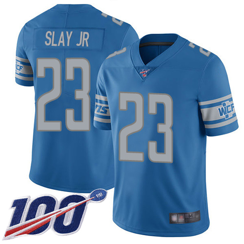 Lions #23 Darius Slay Jr Blue Team Color Youth Stitched Football 100th Season Vapor Limited Jersey