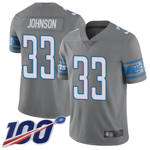 Lions #33 Kerryon Johnson Gray Youth Stitched Football Limited Rush 100th Season Jersey Lions #33 Kerryon Johnson Gray Youth Stitched Football Limited Rush 100th Season Jersey