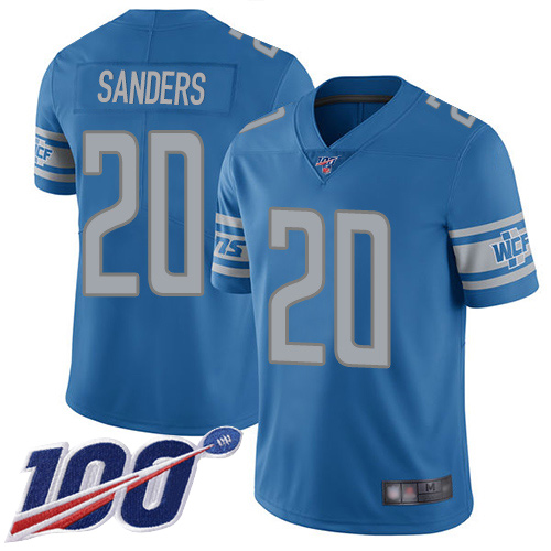 Lions #20 Barry Sanders Blue Team Color Youth Stitched Football 100th Season Vapor Limited Jersey