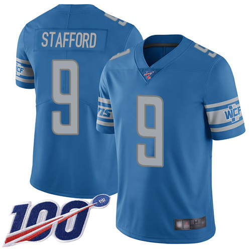 Lions #9 Matthew Stafford Blue Team Color Youth Stitched Football 100th Season Vapor Limited Jersey