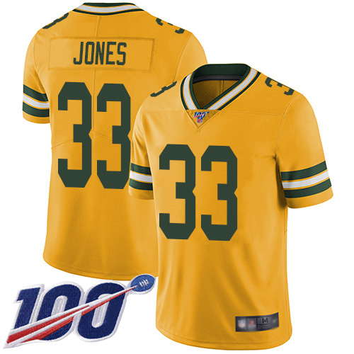 Packers #33 Aaron Jones Yellow Youth Stitched Football Limited Rush 100th Season Jersey Packers #33 Aaron Jones Yellow Youth Stitched Football Limited Rush 100th Season Jersey