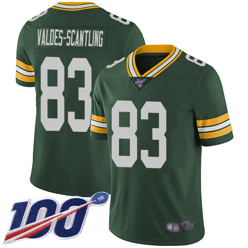 Packers #83 Marquez Valdes-Scantling Green Team Color Youth Stitched Football 100th Season Vapor Limited Jersey