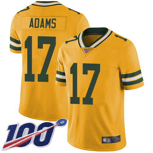 Packers #17 Davante Adams Yellow Youth Stitched Football Limited Rush 100th Season Jersey