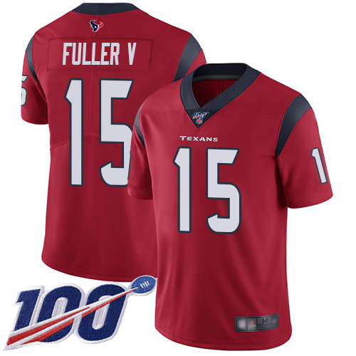 Texans #15 Will Fuller V Red Alternate Youth Stitched Football 100th Season Vapor Limited Jersey