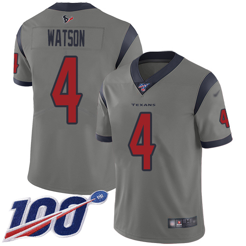 Texans #4 Deshaun Watson Gray Youth Stitched Football Limited Inverted Legend 100th Season Jersey